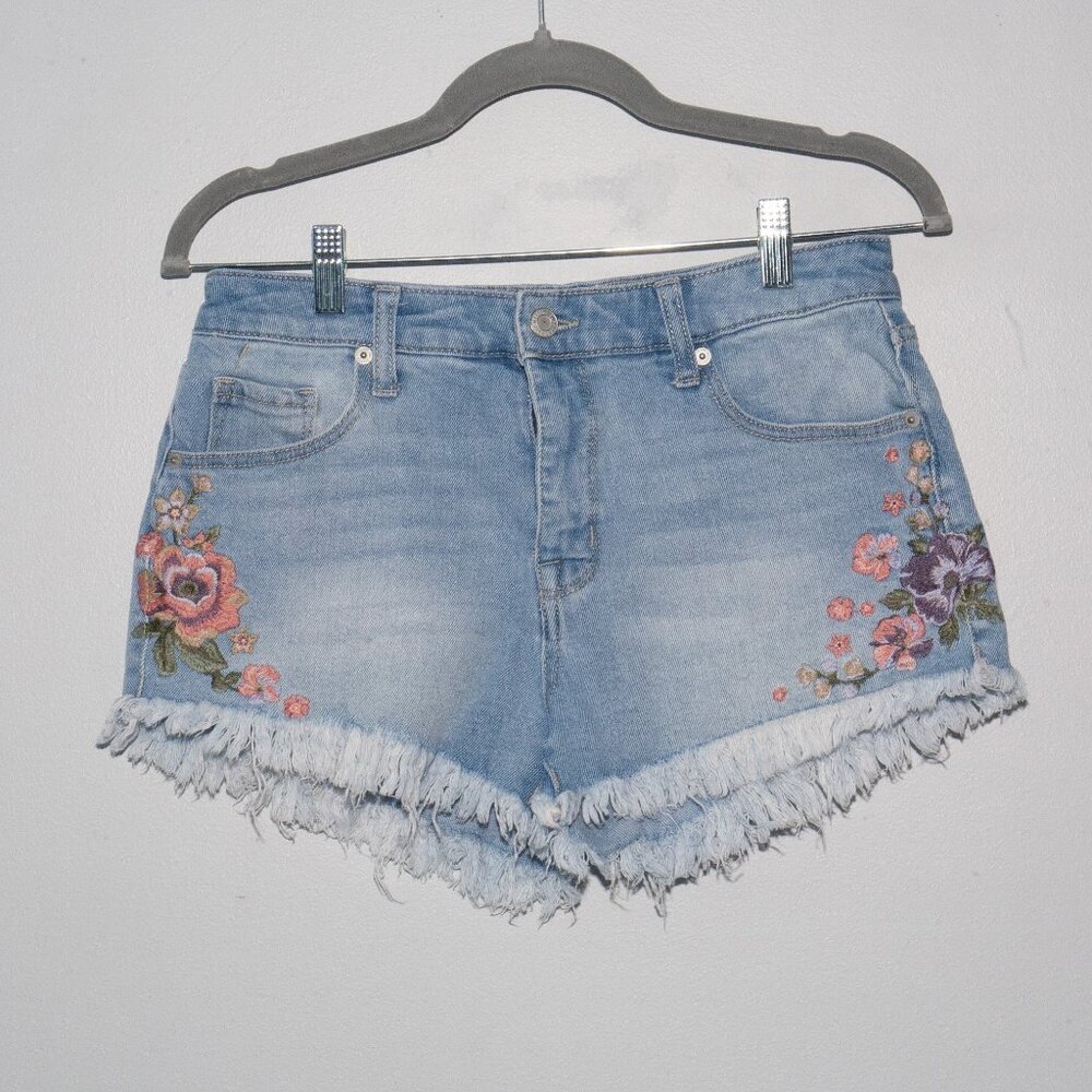 Floral Denim Embroidered Shorts